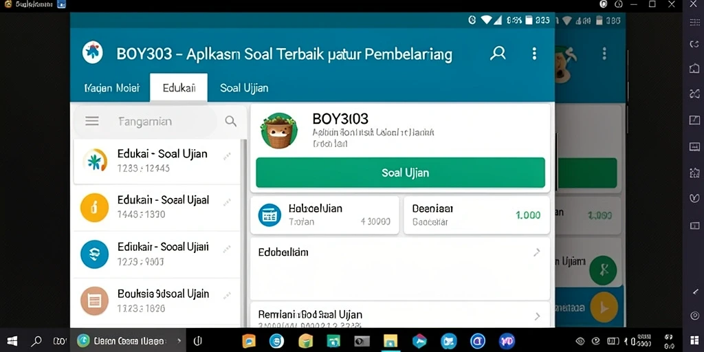 Antarmuka aplikasi BOY303 dengan soal-soal ujian interaktif.