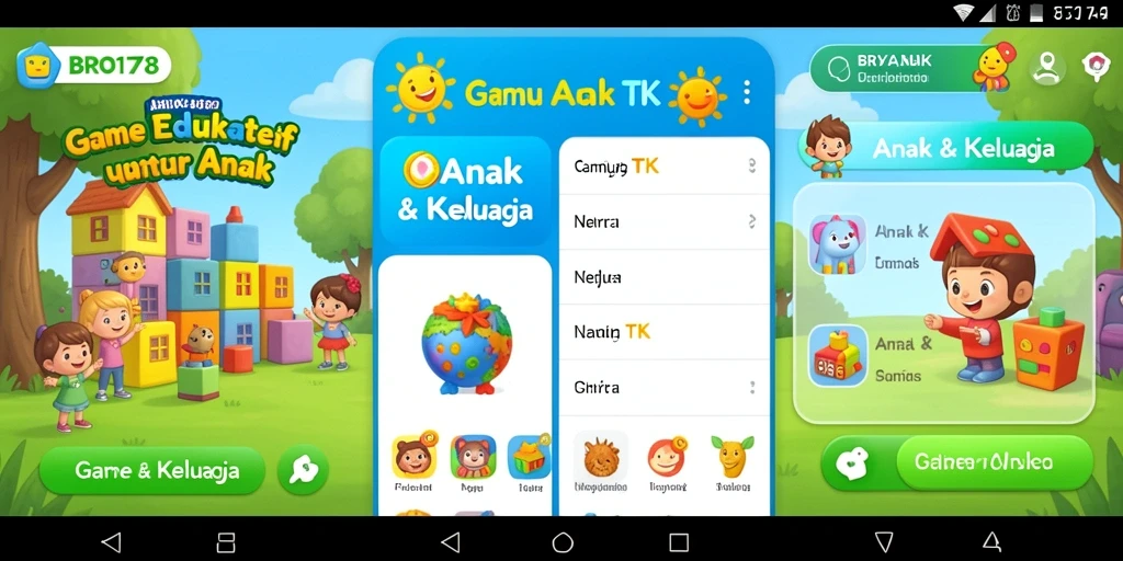 Antarmuka aplikasi Game Anak TK yang menarik dan penuh warna.