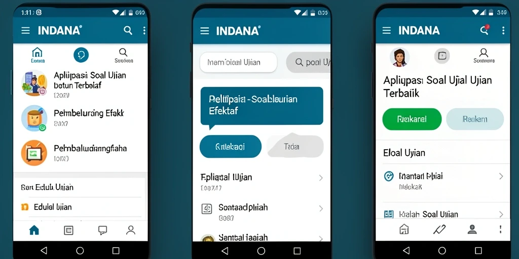 Tampilan antarmuka aplikasi Soal Ujian INDAAA yang interaktif.