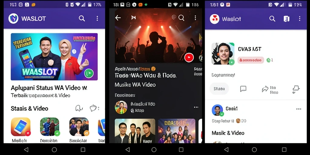 Tampilan antarmuka aplikasi WASLOT dengan koleksi Status WA Video.