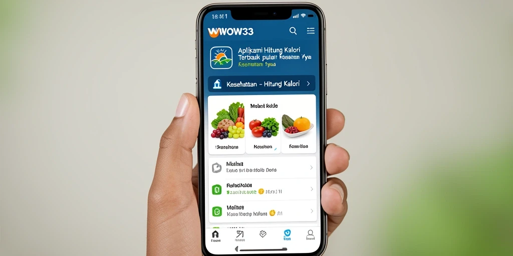 Antarmuka WOW33 menampilkan fungsi Hitung Kalori dengan desain yang menarik.